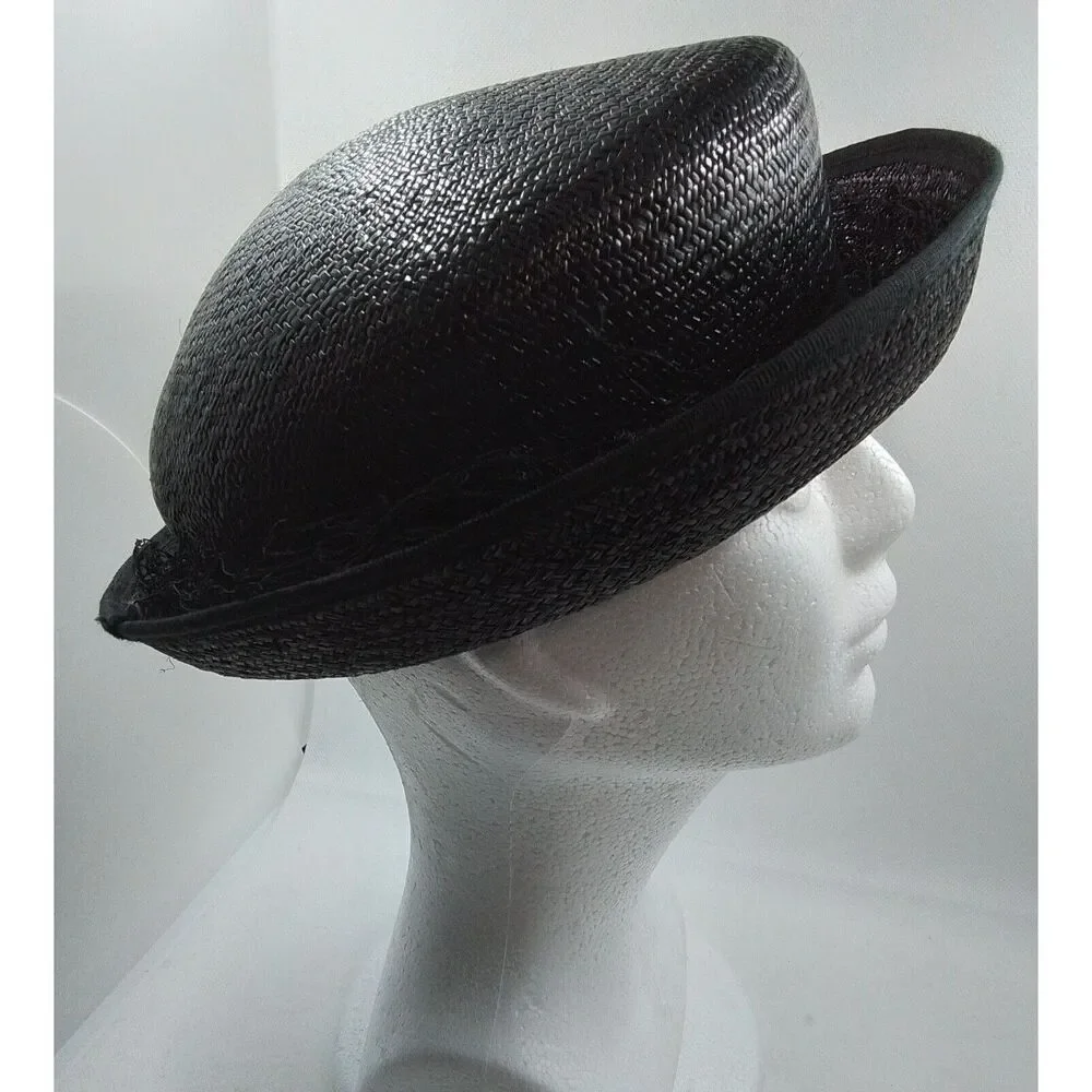 Ladies Vintage Black Straw Hat-With‎ Netting